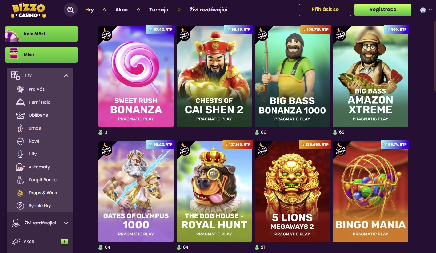 Výběr her v Bizzo Casino
